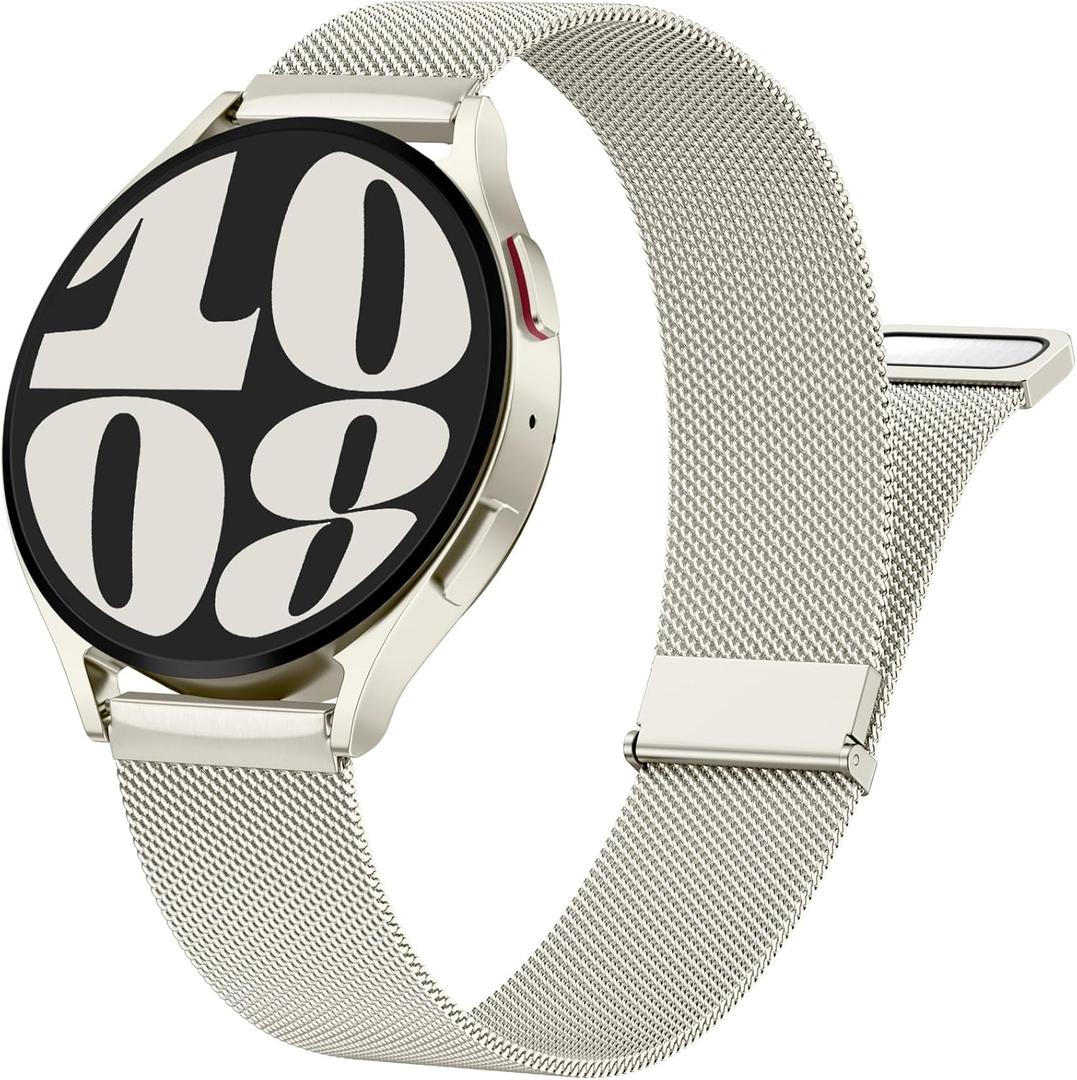 Ouwegaga Metal Bands Compatible with Galaxy Watch 7 Band 6 5 4 FE 40mm 44mm/Watch 5 Pro 45mm/6 4 Classic, 20mm Stainless Steel Milanese Loop Magnetic Clasp Strap for Samsung Watch Bands Women Men