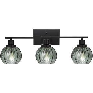 3-Light Bathroom Light Fixture Green Wall Lights with Ribbed Glass Shade Black Vanity Light Over Mirror Mid Century Wall Sconce for Bedside Bedroom Living Room