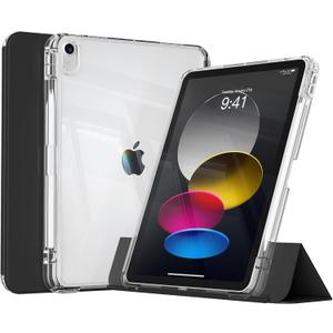 KENKE Hybrid Case for iPad Air 11 Inch M3 2025/M2 2024, iPad Air 5th/4th Generation 2022/2020 10.9 Inch with Pencil Holder, 2 in 1 Detachable Sliding Cover with Hard PC Clear Back Shell, Black