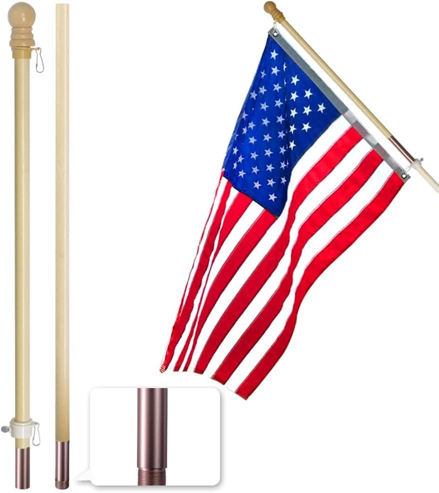 Anley 60" Solid Pine Wooden House Flagpole - Tangle-Free Adjustable Rotating Ring - 5 Ft Wall Mount Wood Flag Pole for Garden, Yard, Porch and Estate (0.9" Dia.)