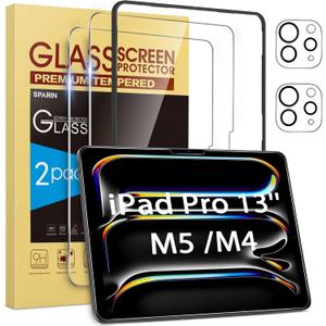 SPARIN 2+2 Pack Screen Protector for iPad Pro 13 inch M5/M4 (2025/2024-8th 7th generation)+ Camera Lens Protector, Tempered Glass with Alignment Frame/Case Friendly/Apple Pencil Pro support