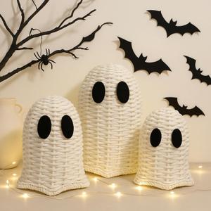 3 Pcs White Rattan Halloween Ghost Decor Wicker Ghosts
Includes 5.91", 4.72" & 3.94" Figurine Set. Rustic Farmhouse Tabletop Decor for Tiered Tray, Mantel, Shelf & Party Display.