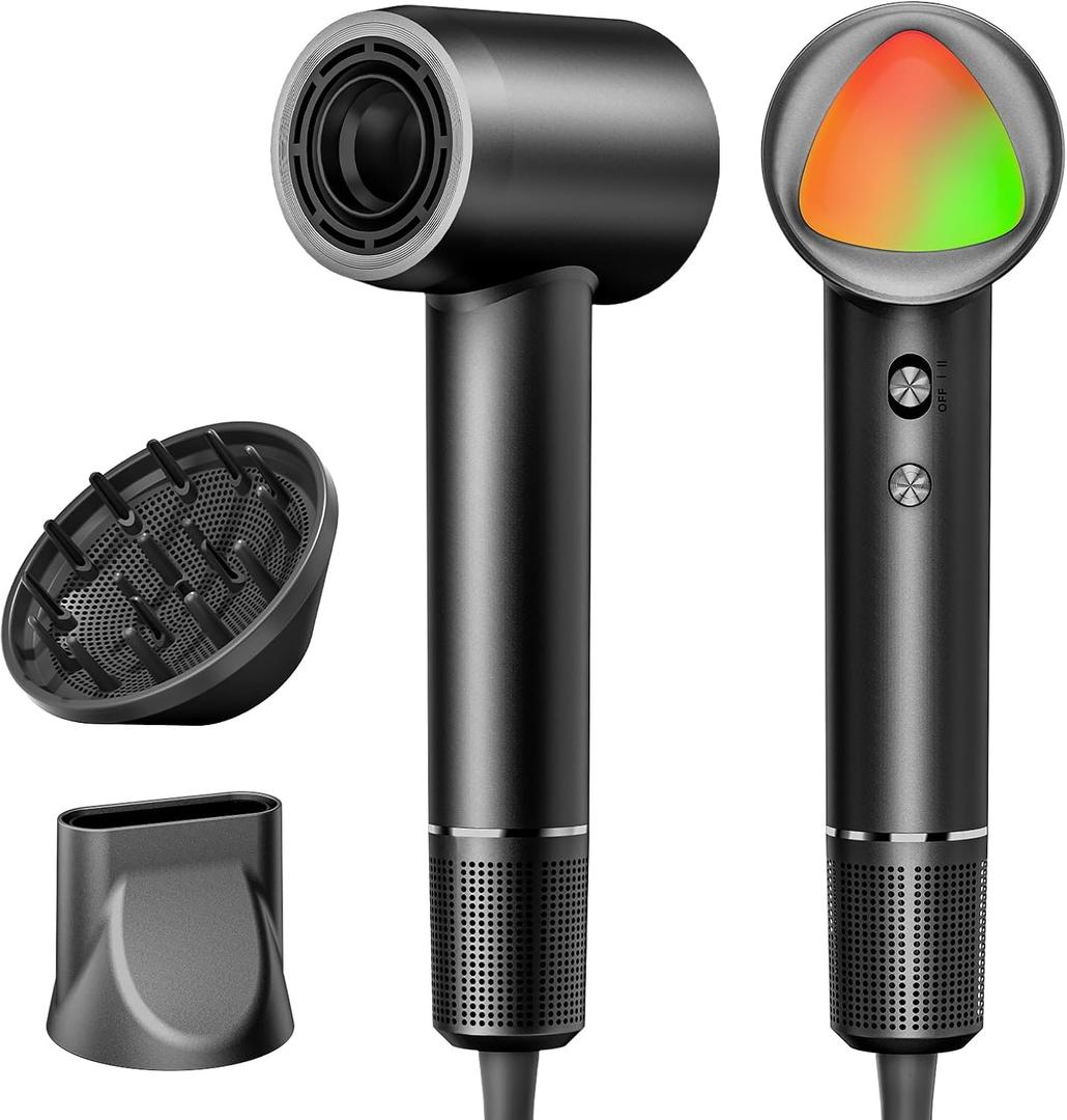 Hair Dryer, 160000 RPM Portable Professional Ionic Hair Dryer with 500 Million Negative Ions, Fast-Drying, Low Noise with Diffuser & Nozzle, Lightweight for Home and Travel-Black