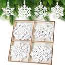 PPRAFDD 16 PCS White Wooden Snowflakes Ornaments 8 Styles 3-inch Christmas Wood Snowflake for Crafts Hanging Decorations with Twine for Winter Home Tree Garland Christmas Decoration