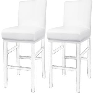 PiccoCasa Waterproof Bar Stool Covers, Faux Leather Pub Counter Height Side Chair Covers with Elastic Band White 2Pcs
