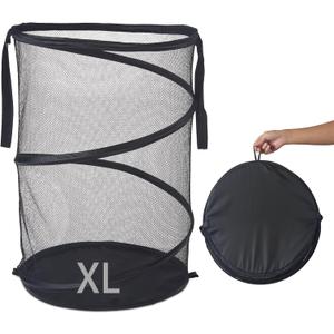 Seiritex Mesh Popup Laundry Hamper 115L Foldable Laundry Basket Extra Large Capacity Collapsible Clothing Storage Basket with Handles 26 H x 18 W x 18 L (Black)