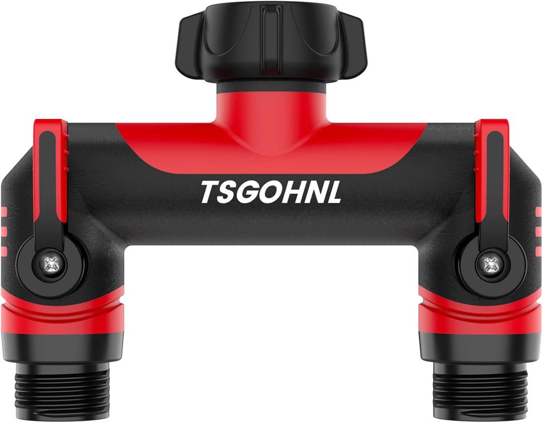 3/4-Inch Garden Hose Splitter, Outdoor Faucet Adapter, Patio Hydrant Manifold - Designed for Multiple Irrigation System Sprinkler Timers, 2-Way Hose Bib Valve-red