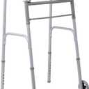 Medline Two-Button Folding Walker for Seniors, 5" Wheels, 32.5" to 39.5" Height, 400-lb. Capacity