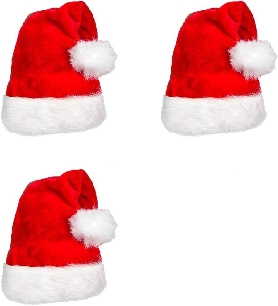 AOGU 3 Pack Plush Santa Hat Confortable Velvet Red Christmas Hat for Christmas Party Favors Fit for Adults and Kids