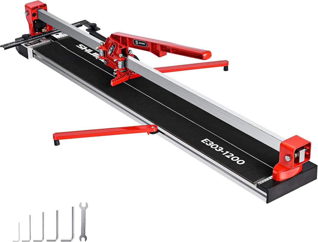 SHIJING 48-inch Manual Tile Cutter with Laser Cutting Guide Porcelain Tile Cutter with Split Platen, Double Aluminum Base, Tungsten Carbide Cutting Wheel