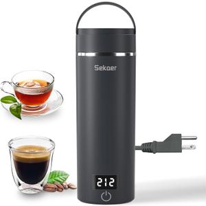 Sekaer Travel Portable Electric Kettle, Small Tea Kettle Coffee Mini Hot Water Boiler, 400mL & 304 Stainless Steel, with 4 Variable Presets and Auto Shut-Off SKE-840G (Gray Silver)