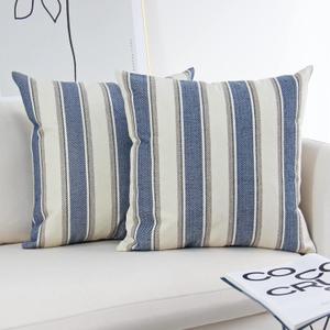 JOJUSIS Stripe Throw Pillow Covers Farmhouse Pillowcases Pack of 2 24 x 24 Inch Blue