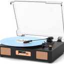 Vintage Vinyl Record Player, 3-Speed Turntable with Bluetooth, USB/SD Recording, Built-in Stereo Speakers, RCA Output, Digital Display  Black & Gold