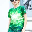 Funnycokid Boys Girls Shirts Graphic T-Shirt Neon Clothes Kids Novelty Youth Short Sleeve Animal Print Tees 4-16 Years (Green)