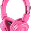 noot products Kids Headphones K22 Foldable Stereo Tangle-Free 5ft Long Cord 3.5mm Jack Plugin Wired On-Ear Headset for iPad/Amazon Kindle Fire/Girls/School/Laptop/Travel/Plane/Tablet FlamingoPink