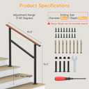 Hand Rails for Outdoor Steps 2-5 Steps Wrought Iron Handrails Wood Grain