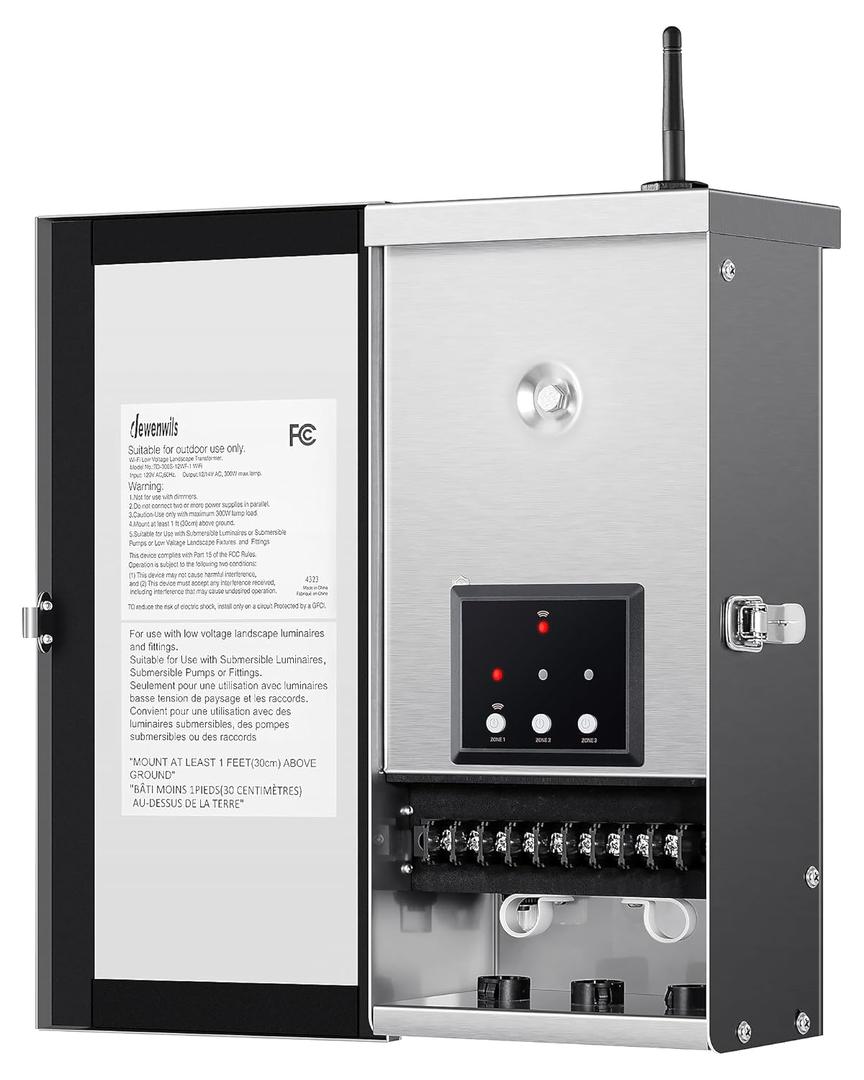 DEWENWILS 300W Wi-Fi Low Voltage Landscape Transformer with 3 Zones, 2.4Ghz Smart Low Voltage Transformer for Outdoor Lights, 120V AC to 12V/14V AC, Compatible with Alexa & Google Assistant