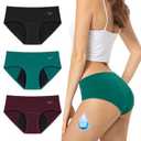 TANSTC Postpartum Women Period Panties Heavy Flow Leakproof Cotton Hipster Briefs 2 Pack Dark Color Small