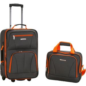 Rockland Fashion Softside 2 Piece Luggage Set, Expandable, (14" Tote/19" Upright), Charcoal