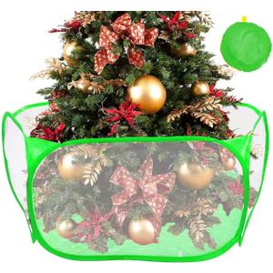 Christmas Tree Fence Barrier for Small Pets, Pop Up Fence for Christmas Tree Foldable 6-Sided Mesh Christmas Blocker Guard Protector for Toddlers Kids Xmas Trees Barrier for Holiday Home Decor (Green)