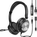 Voistek USB Headset with Microphone for Laptop/PC, On Ear Computer Headphones with Noise Cancelling Microphone in-line Control for Home Office Online Classes Zoom Skype (Black)