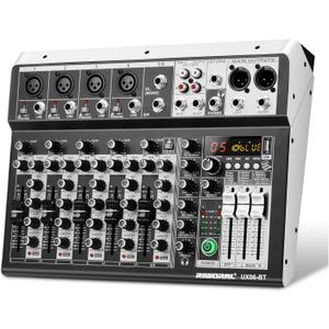 6 Channel Audio Interface Sound Board Mixing Console 16-Bit DSP DJ Mixer Audio Reverb Effect +48V Phantom Bluetooth Studio Audio Mixer For Karaoke Studio Streaming Recording
