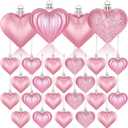 36Pcs Valentines Day Decor Heart Ornaments Pink Heart Shaped Baubles Ornaments for Valentine's Day Hanging Decorations or Wedding Anniversary Party Supplies Home Tree Decorations (4 Styles)
