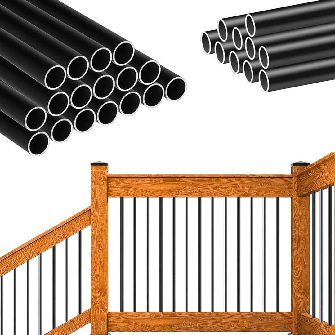 50 Pack Deck Balusters 36" x 3/4" Staircase Baluster, Diameter 3/4" Metal Deck Spindle and Stairs Railing,Hollow Round Black Deck Balusters for Deck Railing Porch