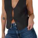 BZB Sweater Vest Women 2025 Summer Basic Tank Tops Crochet Knit Vests Sexy Sweater Sleeveless Vest Top (Large, Black)