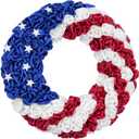 Idyllic 20 Inch Patriotic Wreath for Front Door, 4th of July Wreath with Red White Blue Silk Roses & Metal Stars, Memorial Day Day Decorations for Home Wall Porch Window