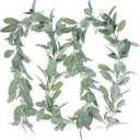 Tinsow 6.2 ft Artificial Lambs Ear Garland Lambs Ear Greenery Vine Flocked Leaf Garland Autumn Faux Vine Fall Boho Greenery and Leaves for Harvest Festival Farmhouse Mantle Home Decor