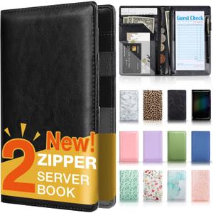 Forvencer Server Book, 2 Zipper Pocket, Server Books for Waitress, Waitress Book for Servers, Fits Waitress Apron, Guest Book, Waitress Accessories, Serving Book,Receipt Holder, Black (Standard Version)