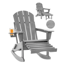 Folding Adirondack Rocking Chair,4-in-1 Multifunctional Patio Chair with Retractable Ottoman, Outdoor Chair Wood Texture, Lawn Chair for Porch, Backyard, Pool(Grey)