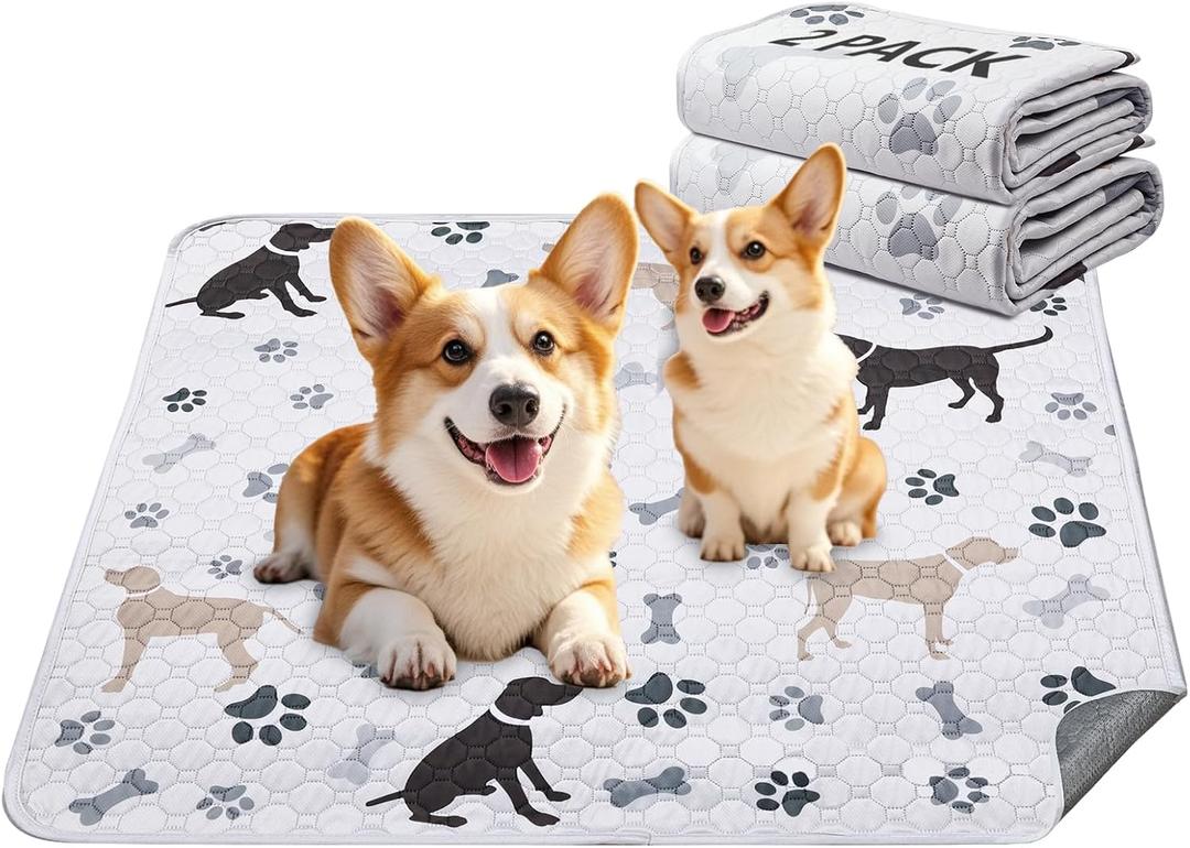 Mozin Washable Pee Pads for Dogs, 2 Pack Super Absorbent Dog Training Pads Leakproof Non-Slip Reusable Puppy Pads, Waterproof whelping Pad for Housebreak, Playpen, Crate,Potty Training, Couch- 36"x72" (White)
