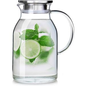 88OZ Glass Pitcher with Lid and Spout - High Heat Resistance Pitcher for Hot/Cold Water & Iced Tea (2.6L)