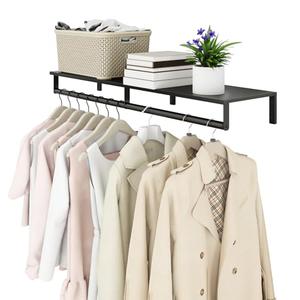 Audmore Wall Mounted Clothes Rack with Top Shelf, 41'' Industrial Clothing Rack Heavy Duty, Metal Shelf with Hanging Rod, Garment Rack Laundry Room Shelves, Space Saving