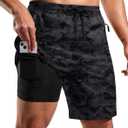 G Gradual Mens Swim Trunks with Compression Liner 7"/9'' Quick Dry Board Shorts Swimsuit Bathing Suit for Men Zipper Pockets, 2XL