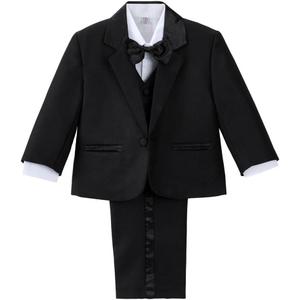 Dressy Daisy Baby Toddler Boy 5 Pcs Set Formal Tuxedo Suits No Tail Wedding Christening Baptism Outfits (12 Months, Black (With Satin))