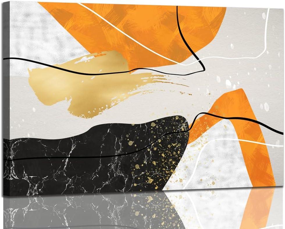 DONGYOUJI Abstract Canvas Wall Art for Living Room - Modern Orange Grey Black Painting Artwork for Bedroom - Contemporary Wall Decor Picture for Home Office Decoration 24x36inch