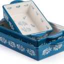 Wisenvoy Baking Dish Ceramic Lasagna Pan Casserole Dish 3-Piece Bakeware Sets Baking Dishes Baking Set Baking Dish Set (Blue Flower)