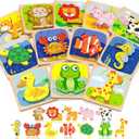 Benresive Wooden Toddler Puzzles, 12pcs Animal Montessori Toys for 1-3 Year Old Boys & Girls, Learning Educational Preschool Toys, Great Easter Basket Stuffers Gifts for 1 2 3 Year Olds