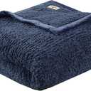 Woolrich Burlington Berber Blanket Super Soft, Cozy Lightweight Cover with Luxrurious Velvet Binding, Modern Trendy All Season Bedspread Bedding-Set, King: 108x90, Navy