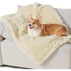 Bedsure Waterproof Dog Blankets for Small Dogs  Calming Cat Blanket for Couch Protector Washable, Long Faux Fur Pet Throw Blanket for Puppy, Reversible Furniture Protection, 25"x35",Cream