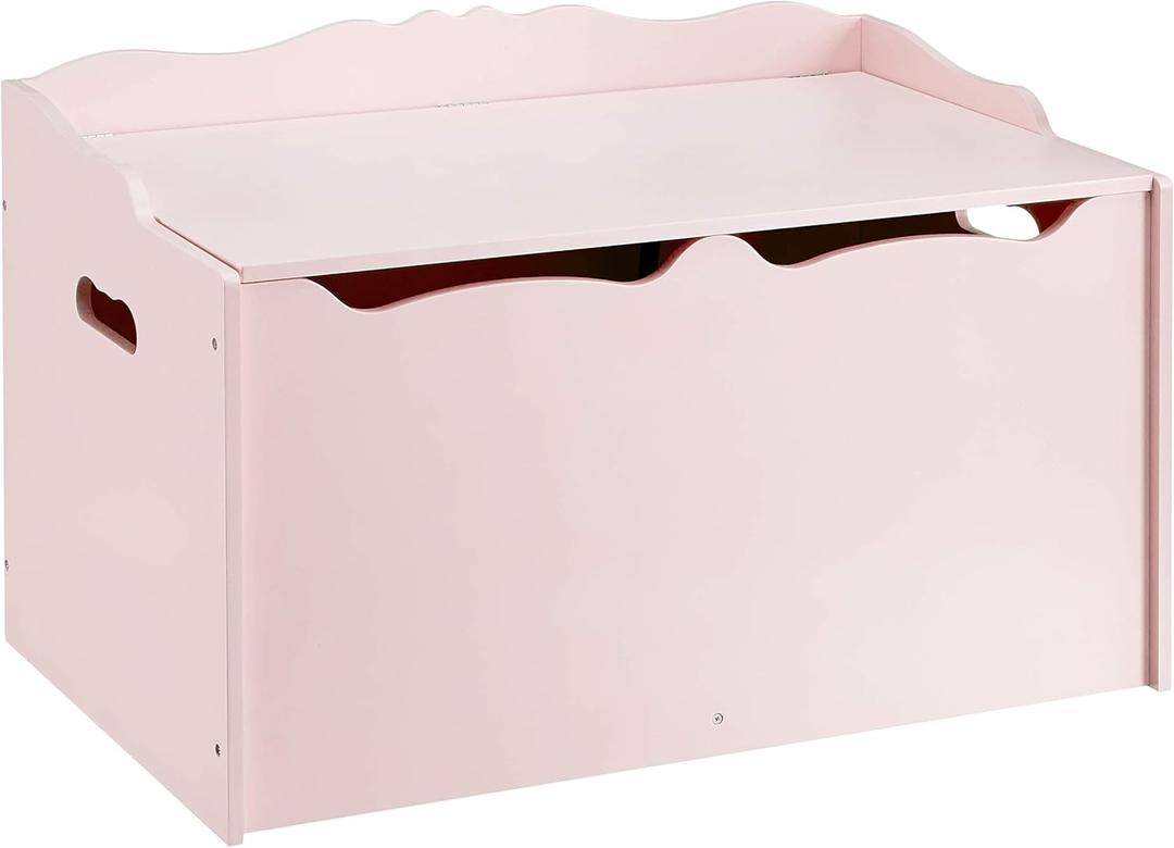 Amazon Basics Kids Wooden Toy Storage Chest with Safety Lid, Spacious Organizer for Bedroom, Pink, 30" x 18" x 19"