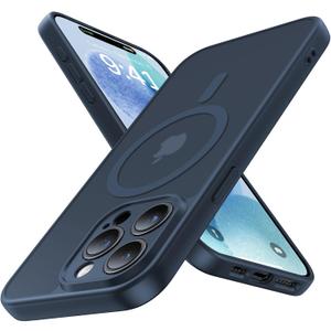Magnetic for iPhone 15 Pro Max Case,Upgraded [Full Camera Protection][Compatible with Magsafe][Mil-Grade Protection] Shockproof Translucent Matte Phone Case for iPhone 15 Pro Max,Midnight Blue