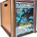 Wooden Comic Book Storage Box with Display  Stackable Organizer Case with Acrylic Panel, Fits 130+ Bagged & Boarded Comics or 60+ Toploaders