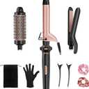 Ufree 3 in 1 Curling Iron, Curling Wand Set with Thermal Brush Flat Iron Hair Straightener, Dual Voltage Wand Curler, Instant Heat Up Hair Curler, Include Protective Glove 2 Clips, Gifts for Women