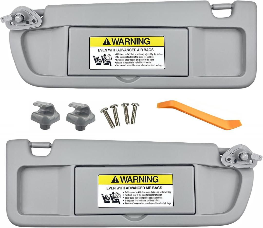 Pair of Left and Right Sun Visors with Clips and Screws for Honda Civic 2006 2007 2008 2009 2010 2011 Light Gray Sun Shade Replacement