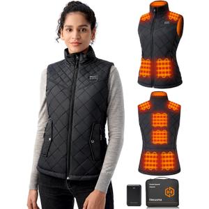 Quilted Heated Vest Women with Battery Pack 16000mAh 7.4V, Warming Heated Vests for Women, Smart Women's Heating Vest (X-Large, Black)