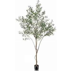Faux Olive Tree, 8ft Tall Fake Olive Tree for Modern Home Office Decor, Artificial Olive Tree Plants Indoor with Natural Wood Trunk and Lifelike Fruits (8ft)